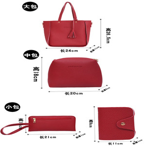 4 buah setelan kulit wanita penjualan terbaik tren Lychee tas kurir selempang 4 potong Set tas tangan PU tunggal wanita - Product Image 2