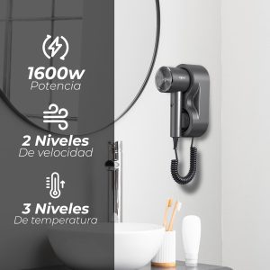 Asciugacapelli da parete bianco da 1600W per uso alberghiero - Product Image 2