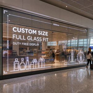 Custom Size Transparent LED Film Screen for Airport Duty Free Storefront Glass Window Advertising Display