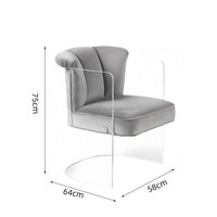 Fauteuil de salle à manger moderne en acrylique avec assise en velours, accoudoirs transparents, base et dossier cannelé, idéal pour appartement, fauteuil d'appoint design