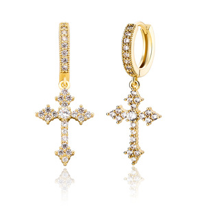 Hip Hop goutte boucles d'oreilles en laiton bijoux Micro pavé croix or argent boucles d'oreilles hommes femmes bijoux pour <span class=keywords><strong>cadeau</strong></span> de fête - Product Image 1