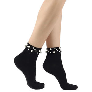 Calcetines Antideslizantes Blancos de Primavera y Otoño con Lazo de Encaje y Perlas, Calcetines Blancos con Volantes para Deportes y Pilates, Venta al Por Mayor - Product Image 5
