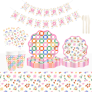 DAMAI - Juego de Vajilla Desechable con Diseño de Frutas y Fresas, Platos, Servilletas y Vasos de Papel para Fiestas - Product Image 1