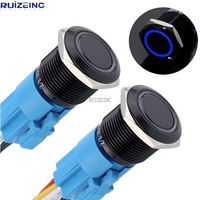 Interrupteur à bouton-poussoir auto-bloquant 12V-24V, coque noire, étanche, anti-vandalisme, 5 broches, 1NO 1NC, 16mm, métal, verrouillage, niveau IP65