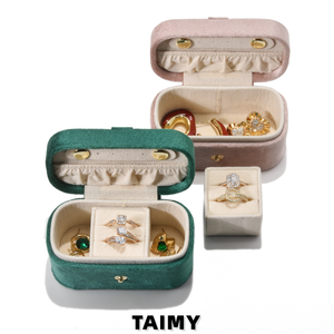 Custom Logo Vintage Velvet Jewelry Box Portable Travel Jewelry Storage Box with Removable Ring Insert Jewelry Organizer Gift Box - Product Image 5