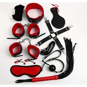 Kit de Bondage de Felpa Rojo y Negro de 10 Piezas, Juguetes Eróticos para Adultos, Parejas, Dominación Apasionada - Product Image 2