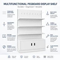 Rak Gondola Satu Sisi dari Logam untuk Display Ritel, Rak Supermarket, Rak Display Pegboard dengan Pengait, Kabinet