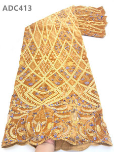 Tela de encaje de guipur nigeriano con lentejuelas Multicolor, tejido de terciopelo bordado a mano - Product Image 3