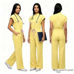 Combinaison de travail personnalisée ajustée pour la cosmétologie, combinaison de travail souple pour les assistants dentaires, 42388 Combinaison jaune à fermeture éclair - Product Image 1