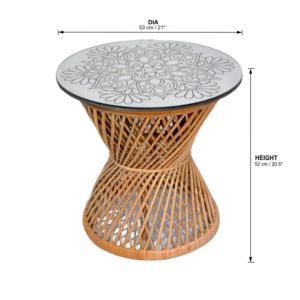 Modern Designer Rattan Side <b>Table</b> <b>Mirror</b> Glass <b>Top</b> Iron Material Indoor Outdoor Hotel Garden Living Room Home Decor Furniture - Product Image 4