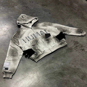 <span class=keywords><strong>Formule</strong></span> <span class=keywords><strong>1</strong></span> soleil délavé 100% coton écologique surdimensionné pull à capuche hommes léger fermeture éclair diamant or broderie acide - Product Image 2