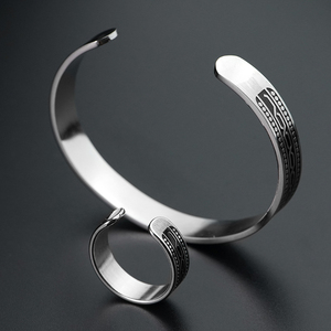 Vintage Cuff Bracelet and Ring Custom Stainless Steel Adjustable Custom Personalized <b>Bangle</b> for <b>Men</b> Jewelry Set - Product Image 2