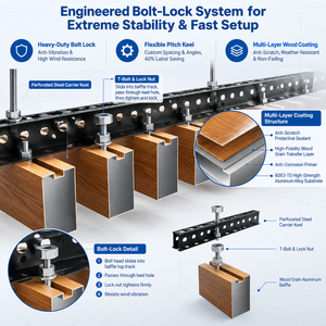 ฝ้าเพดานอะลูมิเนียมลายไม้แบบ Bolt-Lock ทนไฟระดับ A1 พร้อมแผ่นโลหะ - Product Image 2