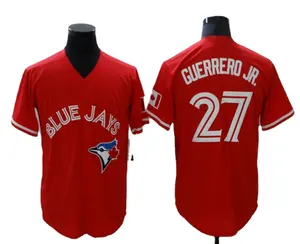 थोक पुरुषों के ब्लू-Jays कनाडा टोरंटो ब्लू बर्ड लाल #27 ग्युरेरो जेआर. बेसबॉल जर्सी