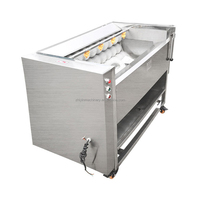 SUS304 Motor aangedreven wortelgroente- en fruitwas- en schilmachine met waterreinigingsrolborstel voor de verwerking van aardappel, gember en radijs