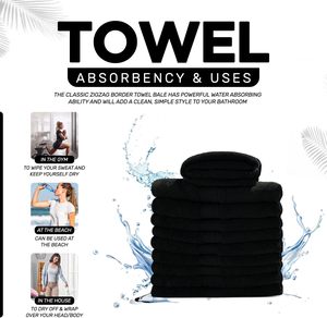 Serviette de bain en tissu éponge 100% coton, douce, tissée, durable, absorbante, noire, pour hôtel, spa et salle de sport, 600 GSM, lavable en machine, 60C, stock UE - Product Image 1