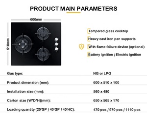 OEM/ODM CE Approval Cooking Appliances Built-<b>In</b> 3 Burner Gas Cooktop for <b>Kitchen</b> Gas - Product Image 2