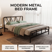 Base de Cama Metálica Moderna y Resistente con Cabecera, No Requiere Somier, Muebles para Dormitorio u Hotel, Tamaño Completo, Estructura de Cama de Hierro Duradera