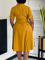 Robe élégante Joydressing bleu ciel à manches courtes, col en V, plissée, mi-longue, avec ceinture, pour femmes, robe de bureau professionnelle pour femmes