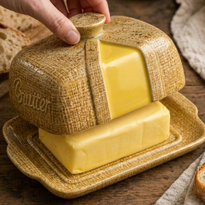 Pot à beurre en céramique avec couvercle, forme rectangulaire, en grès artisanal, hermétique, pour la conservation de la fraîcheur, usage en cuisine, design rétro - Product Image 2
