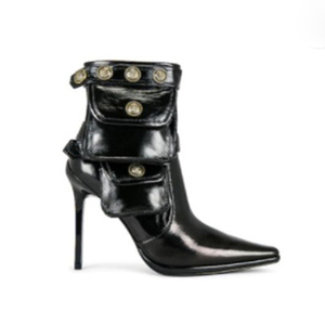 Bottines à talons hauts pour femmes, grande taille 44, bout pointu, en soie lisse, talon aiguille, chaussures habillées, avec boutons métalliques et poches courtes - Product Image 5