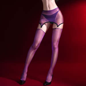 Garters Belt With Thigh High Stockings Blue Purple Ultra Thin Nylon Women's Sexy See Through Two Piece Set - Product Image 4
