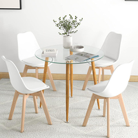 Table à manger ronde en verre transparent avec pieds en métal pour cuisine, salle à manger, salon