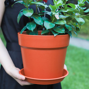 Pot de fleurs en résine, style classique en terre cuite rouge, épaissi, avec plateau, pour plantes d'intérieur, Pothos, verdure - Product Image 4