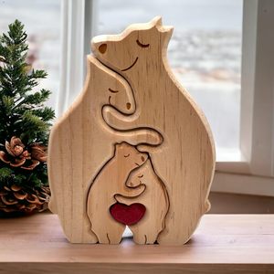 Orso di legno Orso di famiglia decorazione di famiglia regalo mamma e bambino Orso di legno Artigianato orso abbraccio di famiglia festa della mamma regalo - Product Image 3