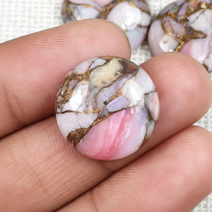 Naturel Rose Opale Cuivre Forme Ronde Flatback Cabochon Calibré Gemme Bijoux Anneaux Pendentif Pierre De Naissance Fournisseur En Gros - Product Image 1