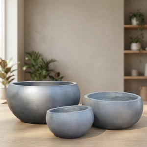 Ensemble de pots à fleurs en béton minimalistes, jardinières rondes d'extérieur pour plantes vertes, design moderne - Product Image 2