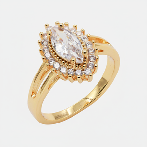 Misura 8 anelli di fidanzamento placcati in oro con zirconi cubici rodiati taglio pietra lunetta impostazione promessa occasione - Product Image 2