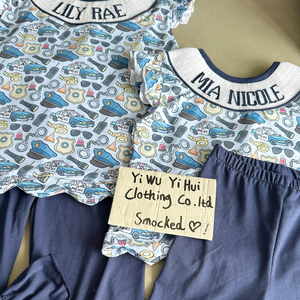 Yihui Smocking Design Boutique Abbigliamento Estivo per <span class=keywords><strong>Ragazze</strong></span>, Set Ispirati alla Cura della Pelle con Motivo Cartoon, Stile Casual con Collo a O - Product Image 4