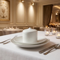 Service de table en céramique ST Fluted White Celadon avec glaçure réactive lisse, 20 pièces, assiettes plates, bols à soupe, pour restaurant, hôtel, passe au four