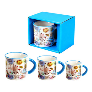OEM Custom France Paris Design City Tourist Souvenir Ceramic Coffee Mug Porcelain Gift Cup with Rim
