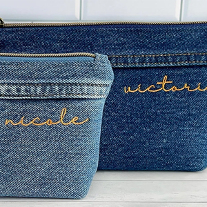 Bolsa de <span class=keywords><strong>Maquillaje</strong></span> de Mezclilla con Bordado Personalizado, Bolsas de Cosméticos de Viaje de Mezclilla Gruesa Lavada, Personalización al por Mayor con Monograma, Nombre o Logotipo - Product Image 3