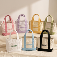 Tas Belanja Kanvas Katun Warna Permen Biru Mint Pink Mini Kecil dengan Logo Bordir Kustom 2026