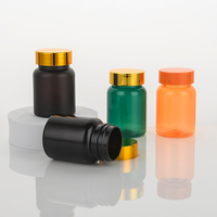 Bouteilles en plastique PET noir givré de 80 cc de qualité alimentaire pour bonbons, pilules et médicaments, avec bouchon plaqué