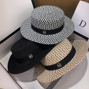 Straw <b>Hat</b> Bucket <b>Hat</b> For Women <b>Summer</b> Sun Protection Breathable Flat Top Beach Travel <b>Hat</b> Khaki Black Gray - Product Image 2