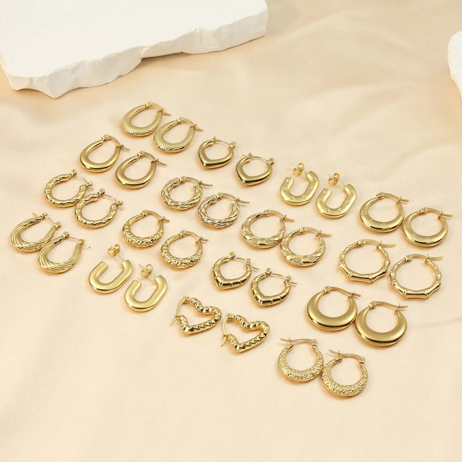 Fashion Stainless Steel Gold Plated Earrings Multi Style Size Hoop