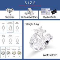 Bague Étoile en Moissanite Baguette Passe Test Diamant Argent Sterling 925 VVS Diamant Moissanite Bijoux de Fiançailles Cadeau Hip Hop pour Hommes