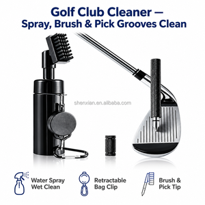 Brosse de nettoyage pour clubs de golf avec pulvérisateur d'eau, support rétractable portable, picots pour rainures de fer et poils en nylon, pour sac de golf - Product Image 1