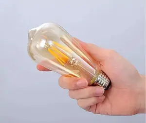 Jpungsun lampu bohlam LED, bohlam kaca dekoratif filamen Edison emas ST64 E27 B22 2W 4W 6W 8W 10W 12W