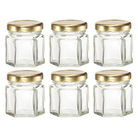 Mini pot en verre hexagonal de 45 ml, qualité alimentaire, style classique, pot à miel avec couvercles métalliques et pièces supplémentaires pour cadeau de mariage, lot de 30 pièces