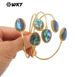 MPB114 parlak 18K altın kaplama dayanıklı çift su damlası ayarlanabilir kadınlar doğal <span class=keywords><strong>Abalone</strong></span> kabuk bileklik - Product Image 4