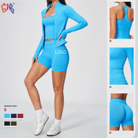 Nouvel ensemble de yoga sans couture pour femme : débardeur dos nageur, short ajusté, 3 pièces, pour course en extérieur, fitness et entraînement, tenue de sport