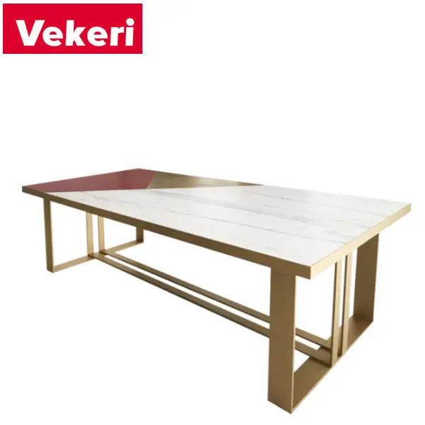 Сверхсовременный легкий роскошный обеденный стол с мраморным верхом и металлической подставкой