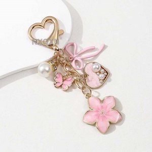 Pretty Flower Heart Pearl Bow Butterfly Enamel Keychain Lovely Plant <strong>Key</strong> <strong>Ring</strong> <strong>for</strong> <strong>Women</strong> Girls Good Gift Handmade Jewelry Set - Product Image 5