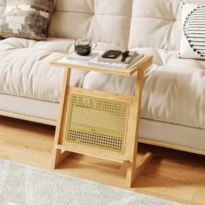Sofá, mesa de centro, mesa auxiliar para sala de estar, mesa de ratán pequeña para apartamento, mesa de té para balcón, almacenamiento multifuncional - Product Image 3