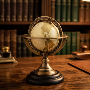 Globe terrestre rotatif en laiton antique, ornement décoratif de table avec support méridien pour la décoration de la maison, du bureau ou de la bibliothèque - Product Image 1